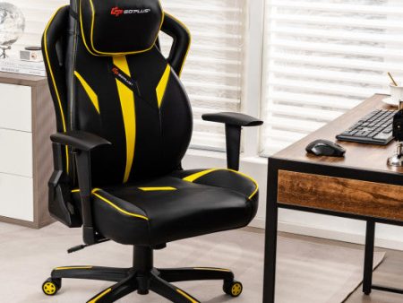 Ergonomic Gaming Chair with Adjustable Height and Reclining Backrest-Yellow Sale