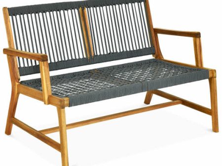 2-Person Acacia Wood Yard Bench for Balcony and Patio-Gray Online Sale