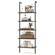 5 Tier Ladder Shelf Wall-Mounted Bookcase with Steel Frame-Brown Supply