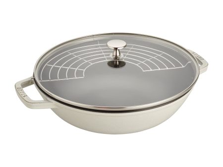 Staub Cast Iron Perfect Pan , Dutch Oven, 4.5-quart,  serves 4-5, Made in France, White Truffle Cheap