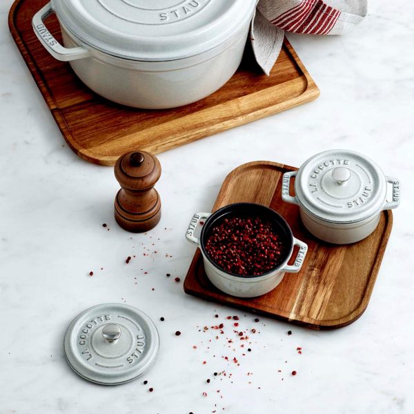 Staub Cast Iron .25-qt Mini Round Cocotte - White Truffle on Sale