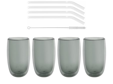 Zwilling Sorrento 8-pc Double-Wall Latte Glass & Straw Set Online Hot Sale